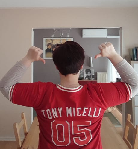 Customer photo review of Custom Red Cream Authentic Throwback Baseball Jersey