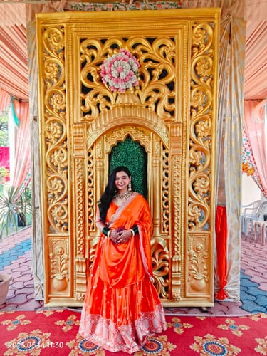 Customer photo review of Orange Color Thread Sequins Work Designer Trendy Silk Lehenga