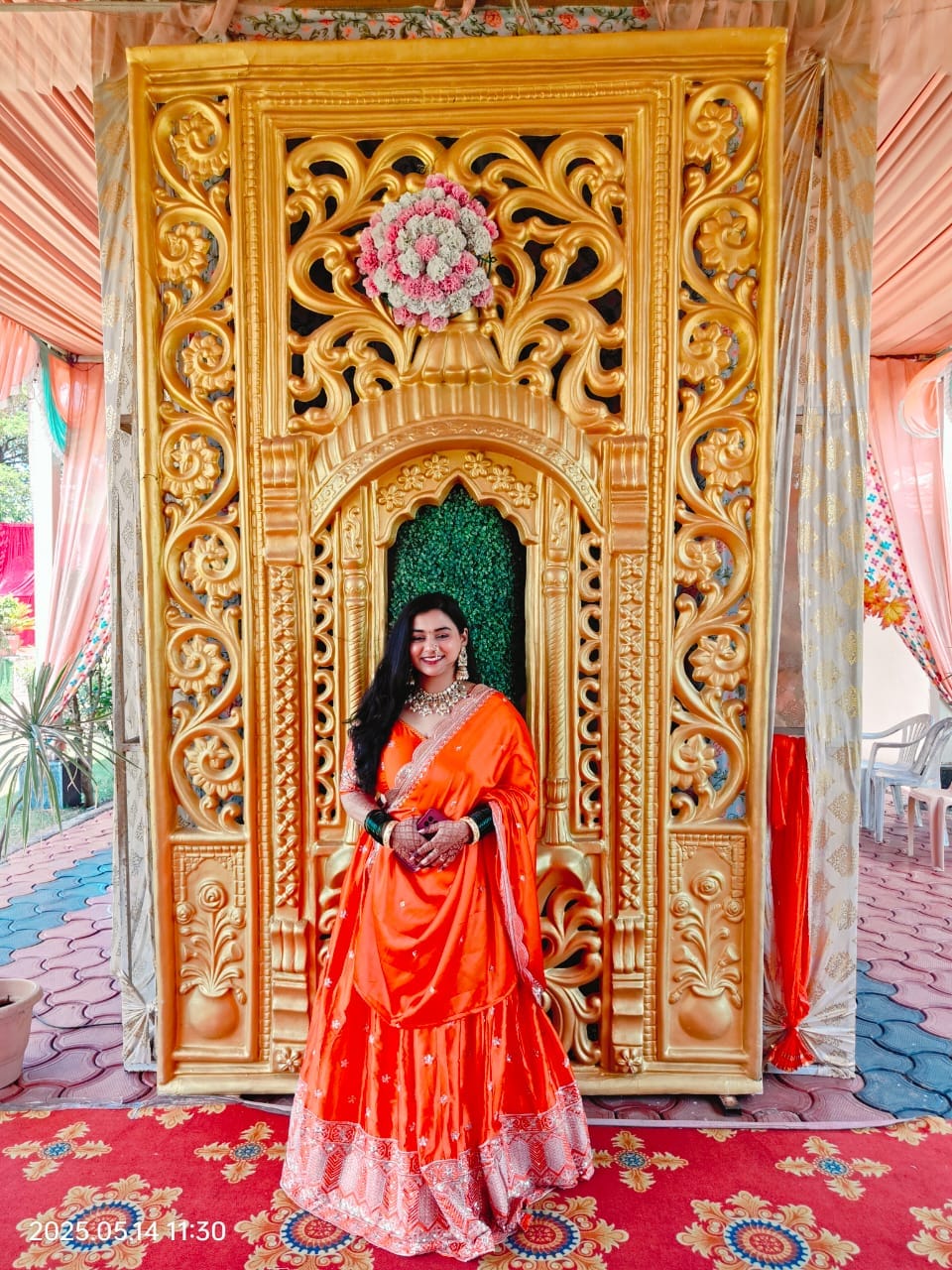 Customer photo review of Orange Color Thread Sequins Work Designer Trendy Silk Lehenga