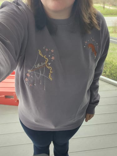 Customer photo review of *PRE-ORDER* Archer & the Fox crewneck in PURPLE (WITH BACK EMBROIDERY)