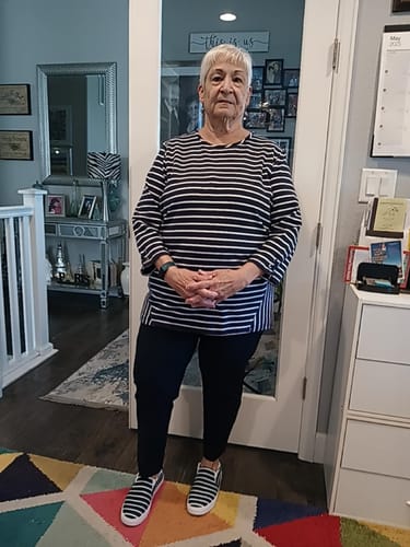 Customer photo review of Women’s Slip-On Canvas Shoes (Navy Blue, White Stripes)