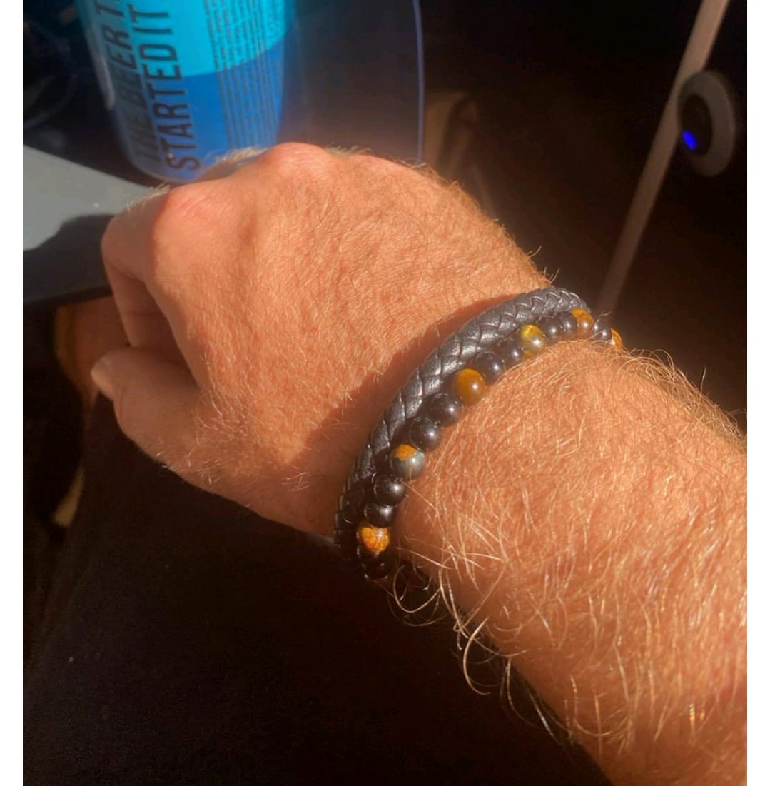Customer photo review of Son/Soulmate Leather and Bead Bracelet - JWL Men's Bracelet