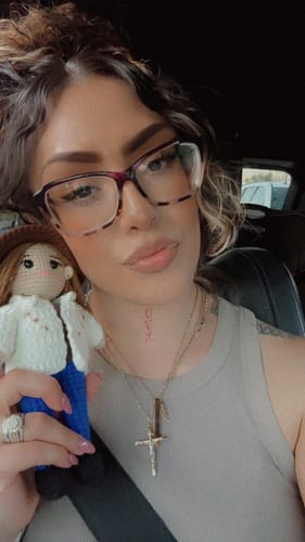 Customer photo review of Dolly® Personalized Crochet Doll with Photo Card