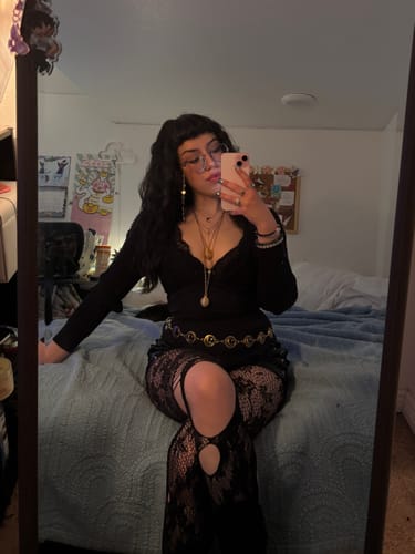 Customer photo review of Goth Cute Black Kawaii Mesh Stockings