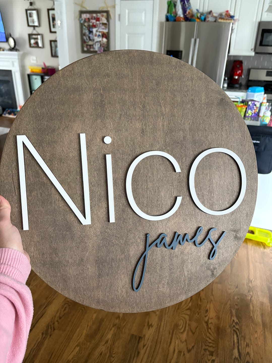 Customer photo review of Round Nursery Name Sign