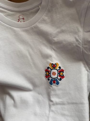 Customer photo review of Дамска тениска с детайл от шевица "Плодородие"