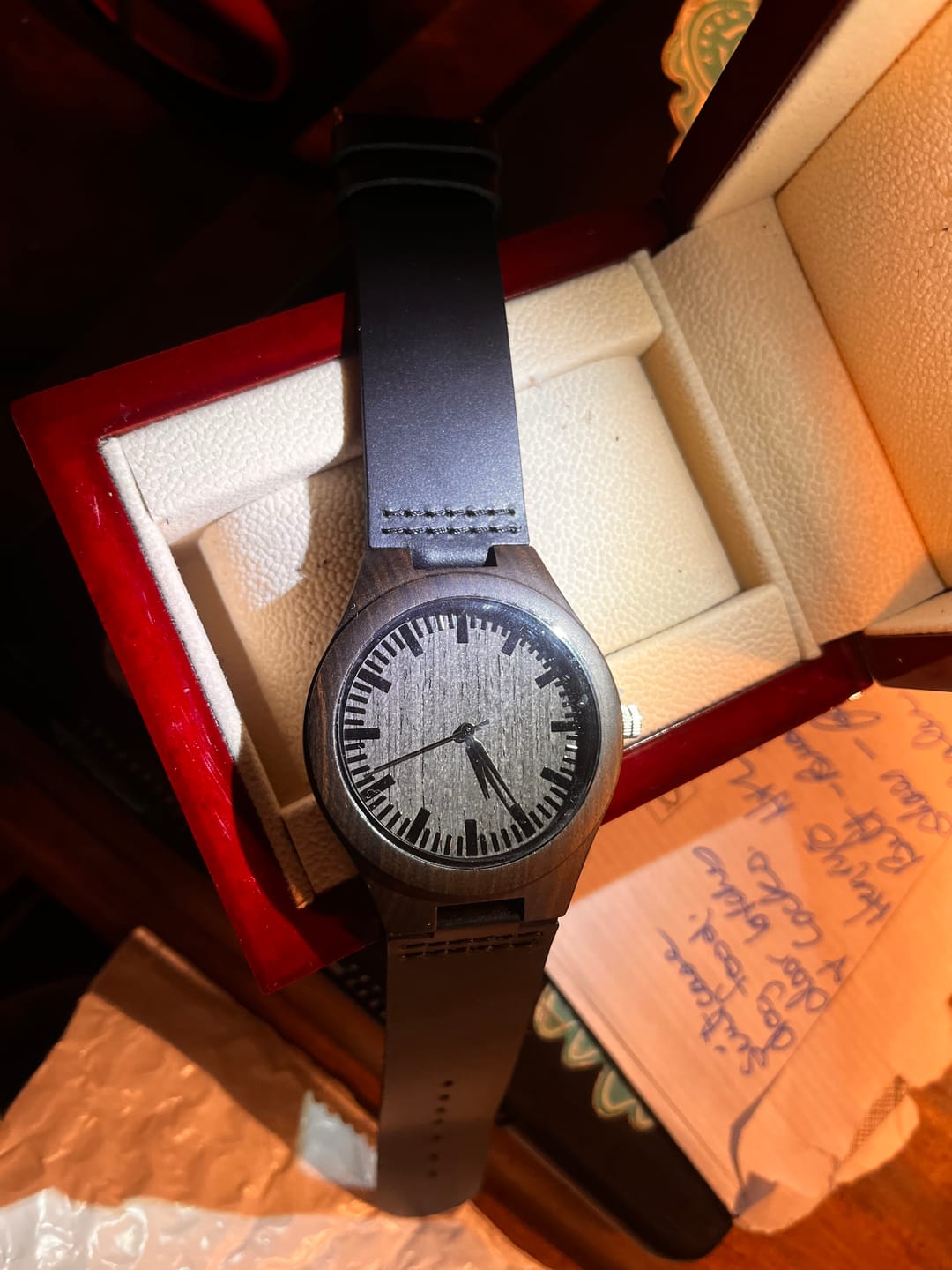 Customer photo review of To My Son - Love, Mom - Engraved Wood Watch - SS482