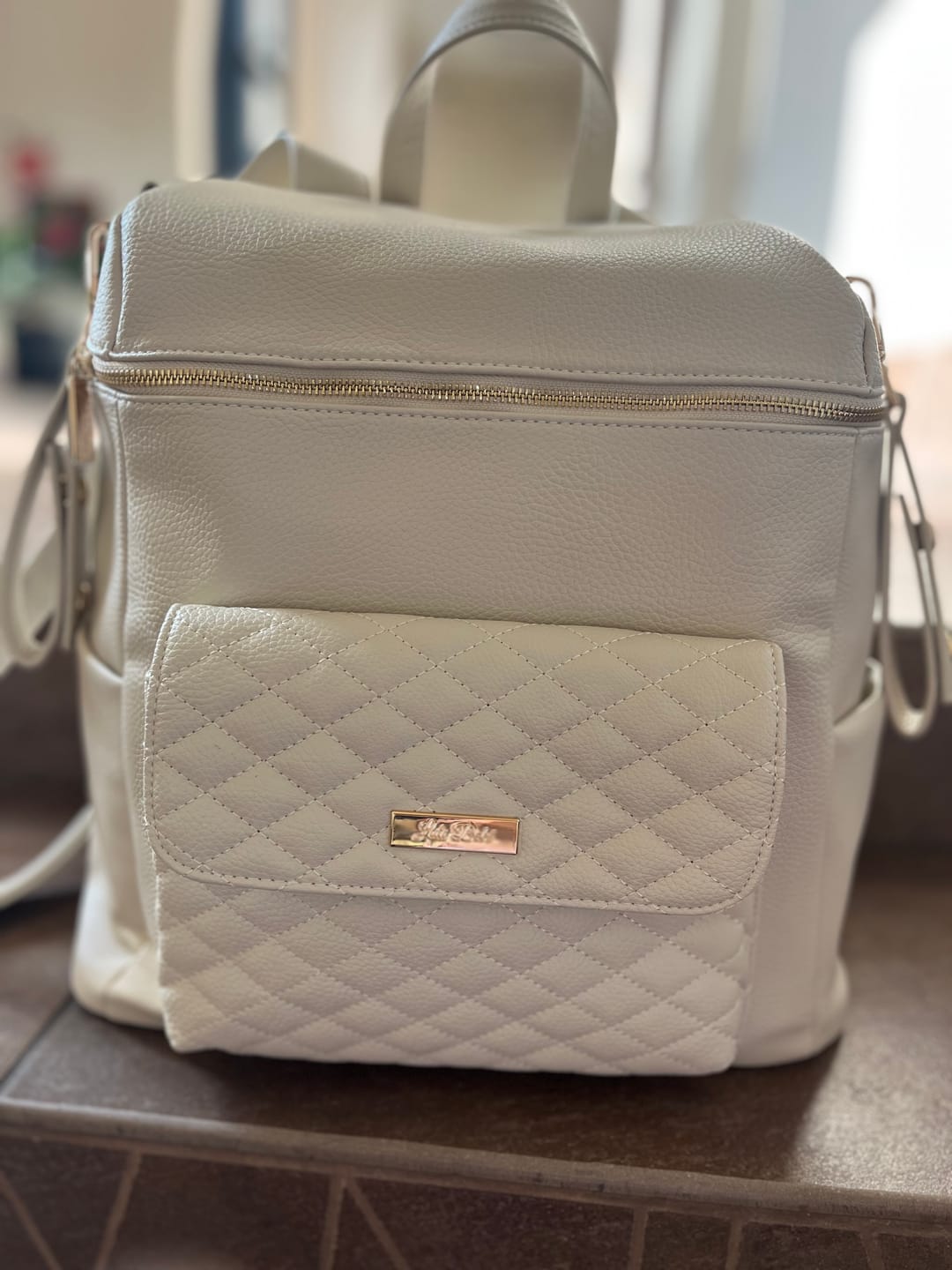 Customer photo review of Monaco Diaper Bag | Pearl White