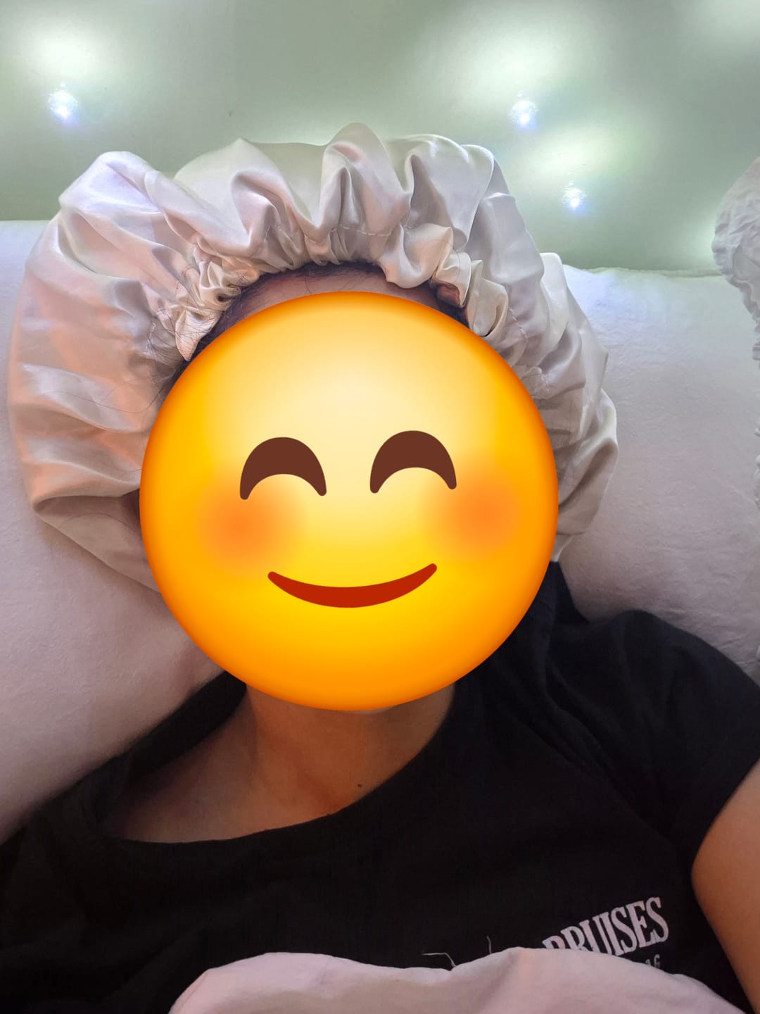 Customer photo review of Satin Bonnet (Cream and Gold Reversible)