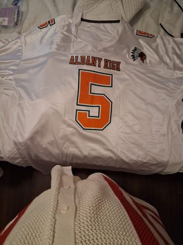 Customer photo review of Custom White Orange-Kelly Green Classic Style Authentic Football Jersey