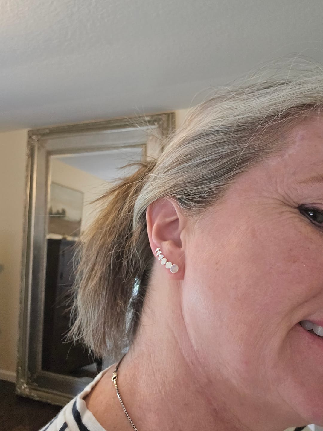 Customer photo review of Moon Phase Moonstone Climber Earrings Sterling Silver