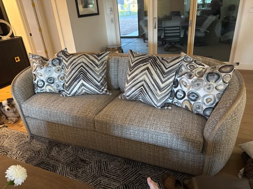 Customer photo review of Grey and Blue Chevron Pillow Cover