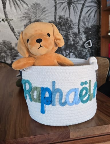 Customer photo review of Baby Knits™  Multicolor Personalized Knitted Basket