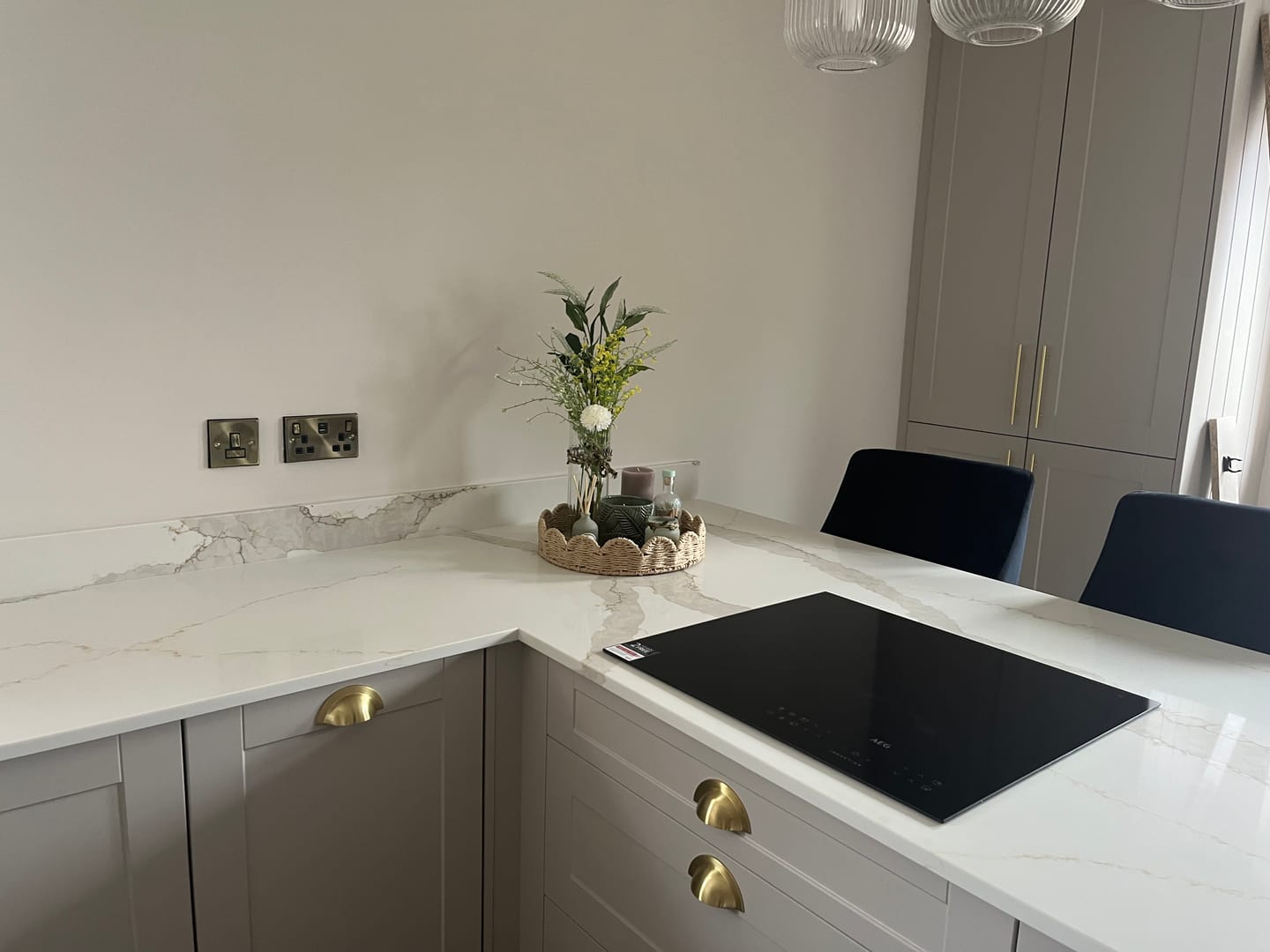 Customer photo review of Monmouth Brushed Satin Brass Cupboard Handles