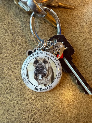 Customer photo review of Custom Personalized Photo Keychain Pet Charm Key Ornaments - Memorial Gift for Dog/Cat Lovers - You left paw prints on my heart
