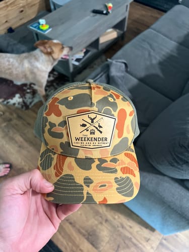Customer photo review of Custom Leather Patch Hats Richardson CAMO Laser Engraved
