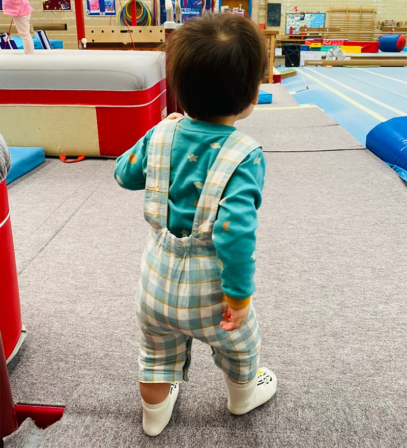 Customer photo review of Soft Blue Checkered Dungaree Shorts