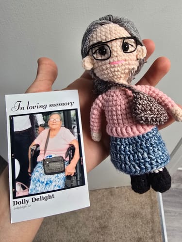 Customer photo review of Dolly® Personalized Crochet Doll with Photo Card
