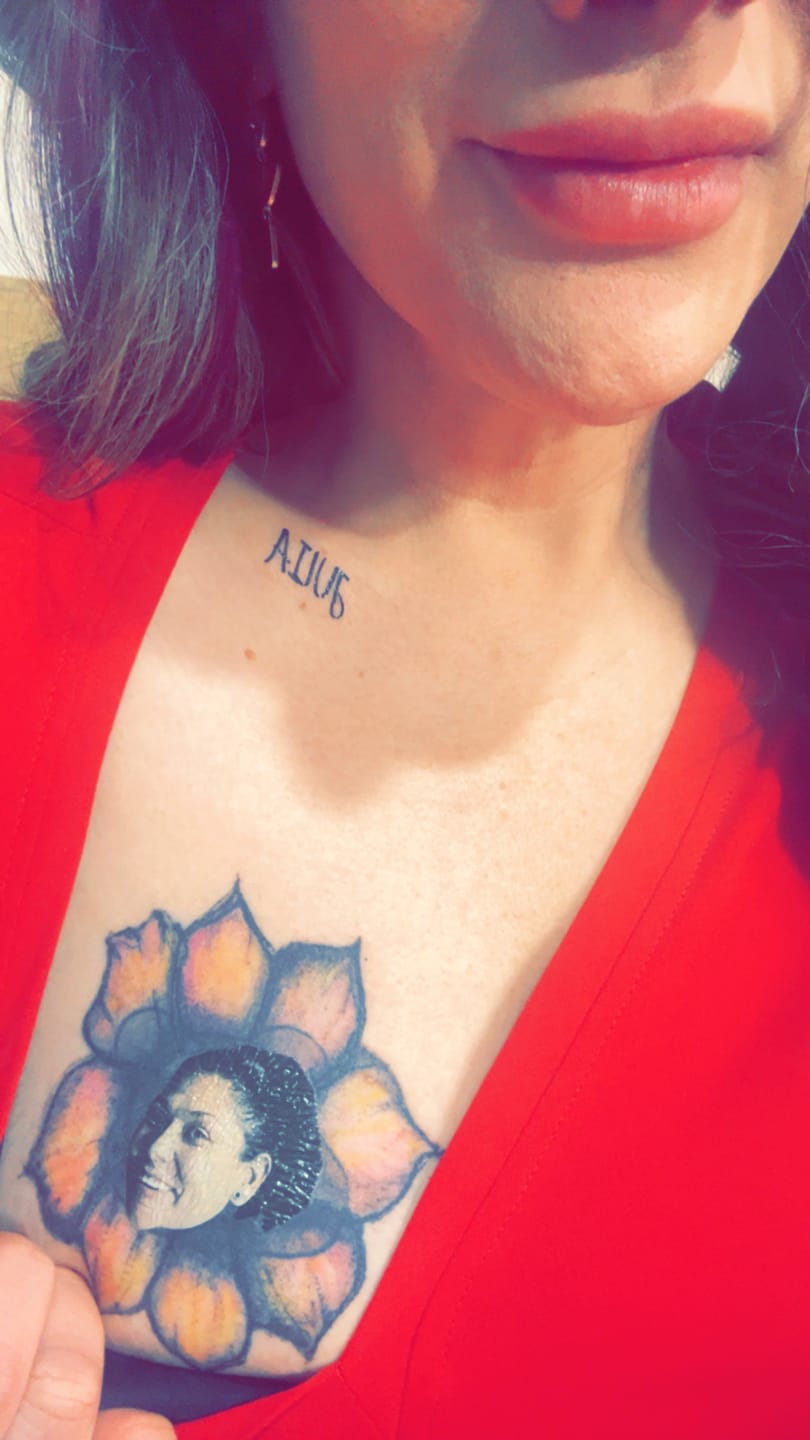 Customer photo review of Face Cut-Out Photo with Text Temporary Tattoo