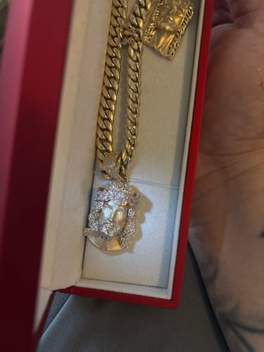 Customer photo review of 14K Jesus Face CZ Pendant (1.8" Inches) JTJ™