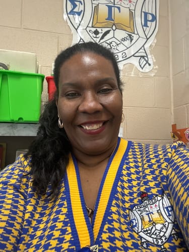 Customer photo review of Sigma Gamma Rho Houndstooth Cardigan (only)
