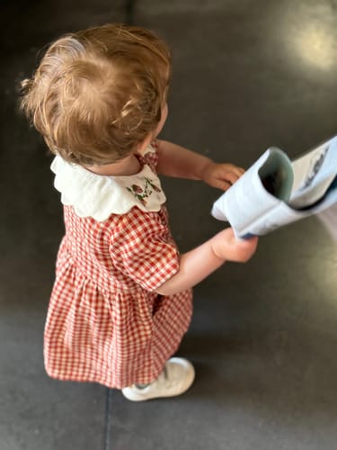 Customer photo review of Little Red Check Button Through Short Sleeve Dress