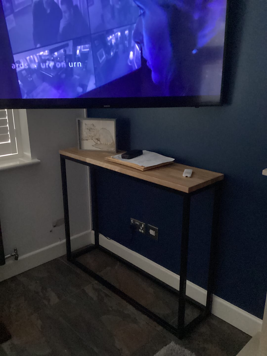 Customer photo review of Landon Oak Metal Console Table
