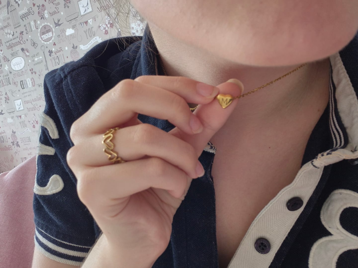 Customer photo review of initial heart necklace