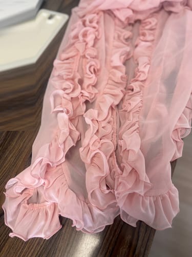 Customer photo review of Romantic Drama Chiffon Wavy Ruffles Halter Irregular A-line Top
