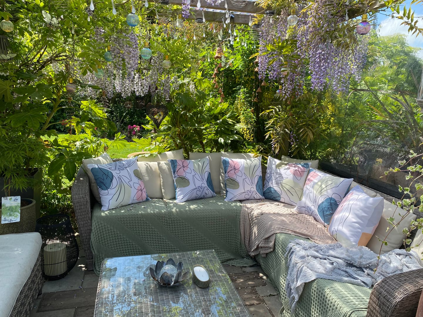 Customer photo review of Outdoor Garden Waterproof Cushion - Abstract Flower & Palms