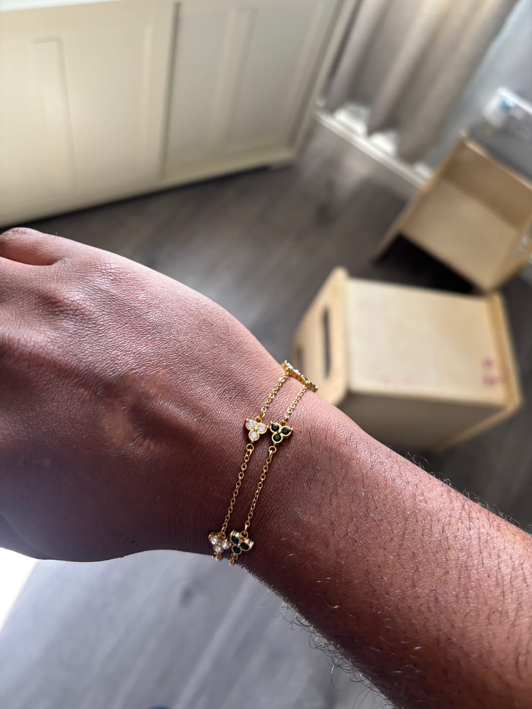 Customer photo review of Green Clover Bracelet (Gold)