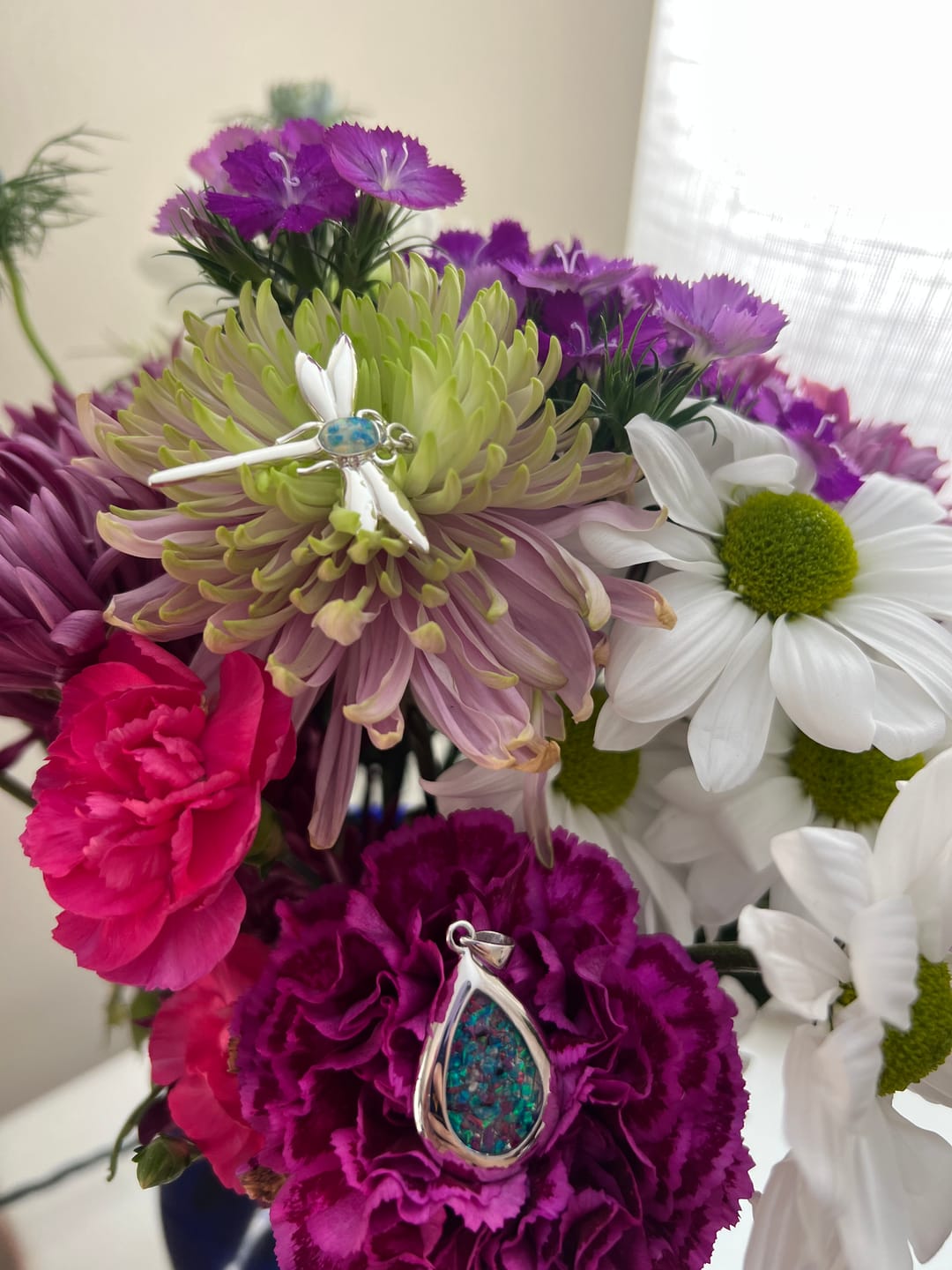 Customer photo review of Dragonfly Pendant with Cremation Ashes