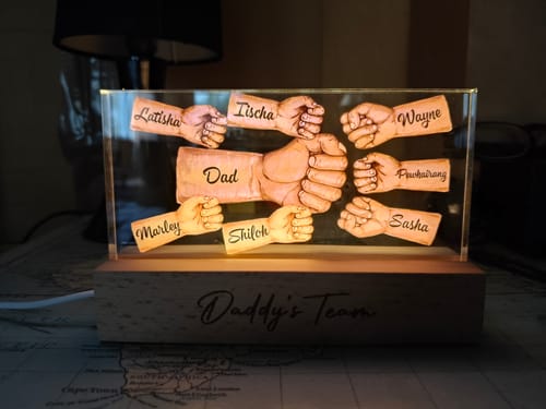 Customer photo review of Daddy's Team Fist Bump Personalized Acrylic LED Night Light