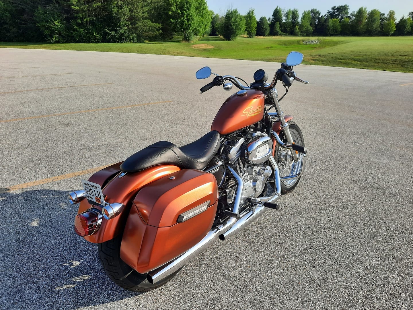 Customer photo review of 36L - Lamellar Raven Extra Large Shock Cut-out Painted Hard Saddlebags for Harley Sportster Super Low XL883L
