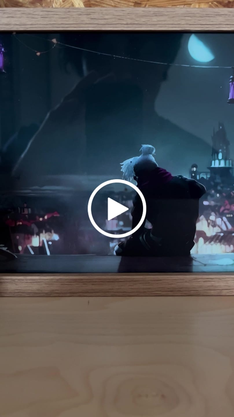 Customer video review of Arcane Jinx & Ekko Parallel Timeline Anime LED Light Painting Box Photo Frame Wall Art
