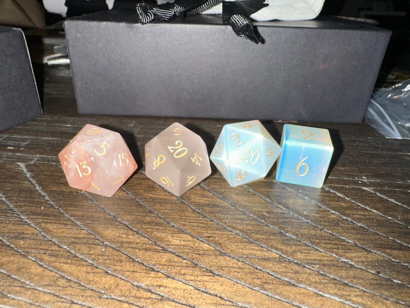 Customer photo review of URWizards D&D Engraved Gemstone D20 Dice