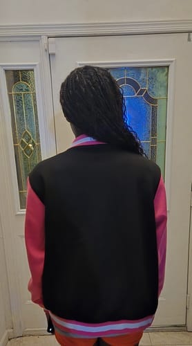 Customer photo review of Custom Purple Black Classic Style Varsity Full-Zip Letterman Baseball Jacket