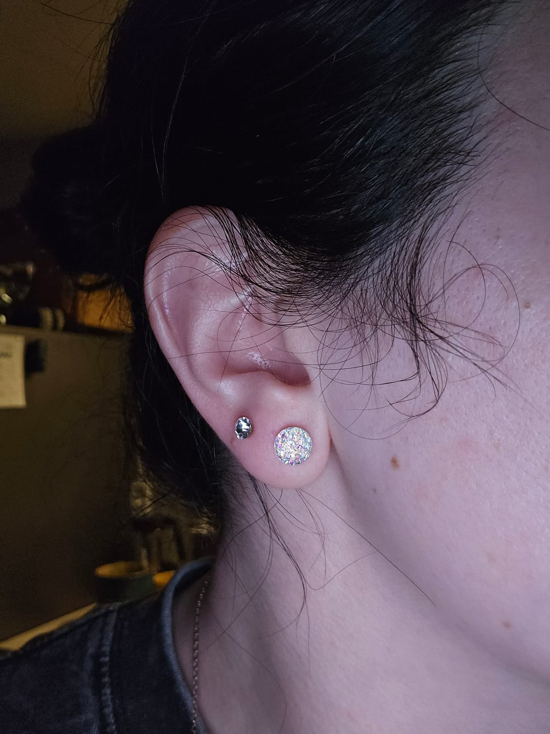 Customer photo review of Petite Faux Diamond Studs Hypoallergenic Earrings for Sensitive Ears Made with Plastic Posts