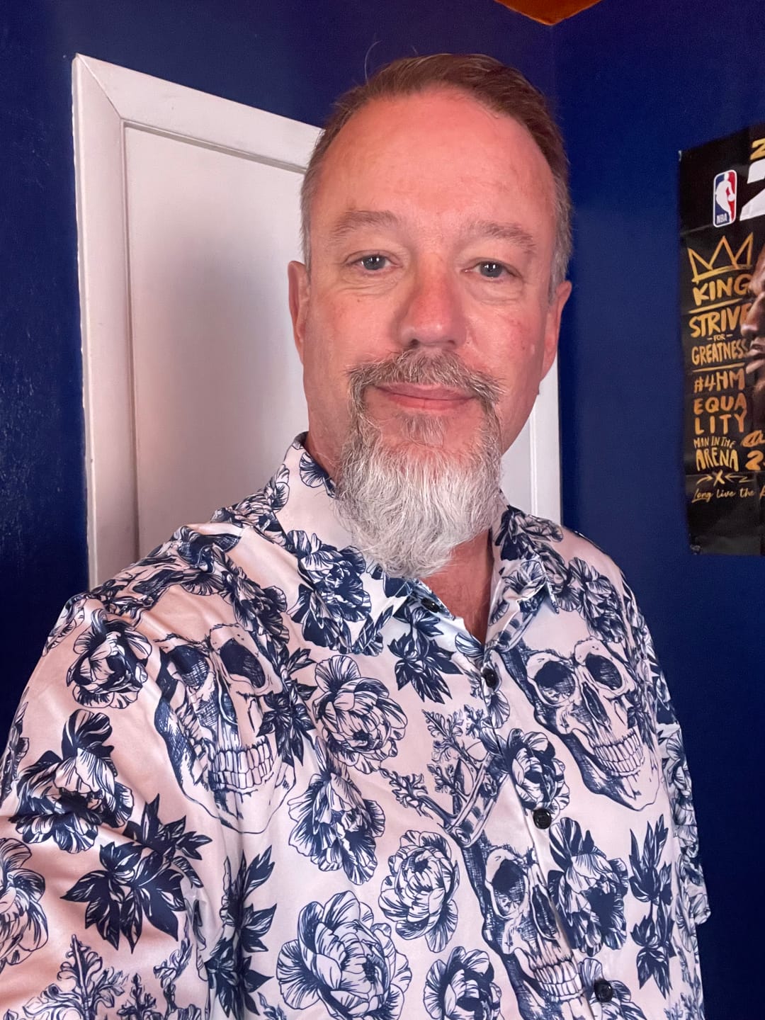 Customer photo review of Men's Punk Rock Crown Floral Skull Print Short Sleeve Shirt