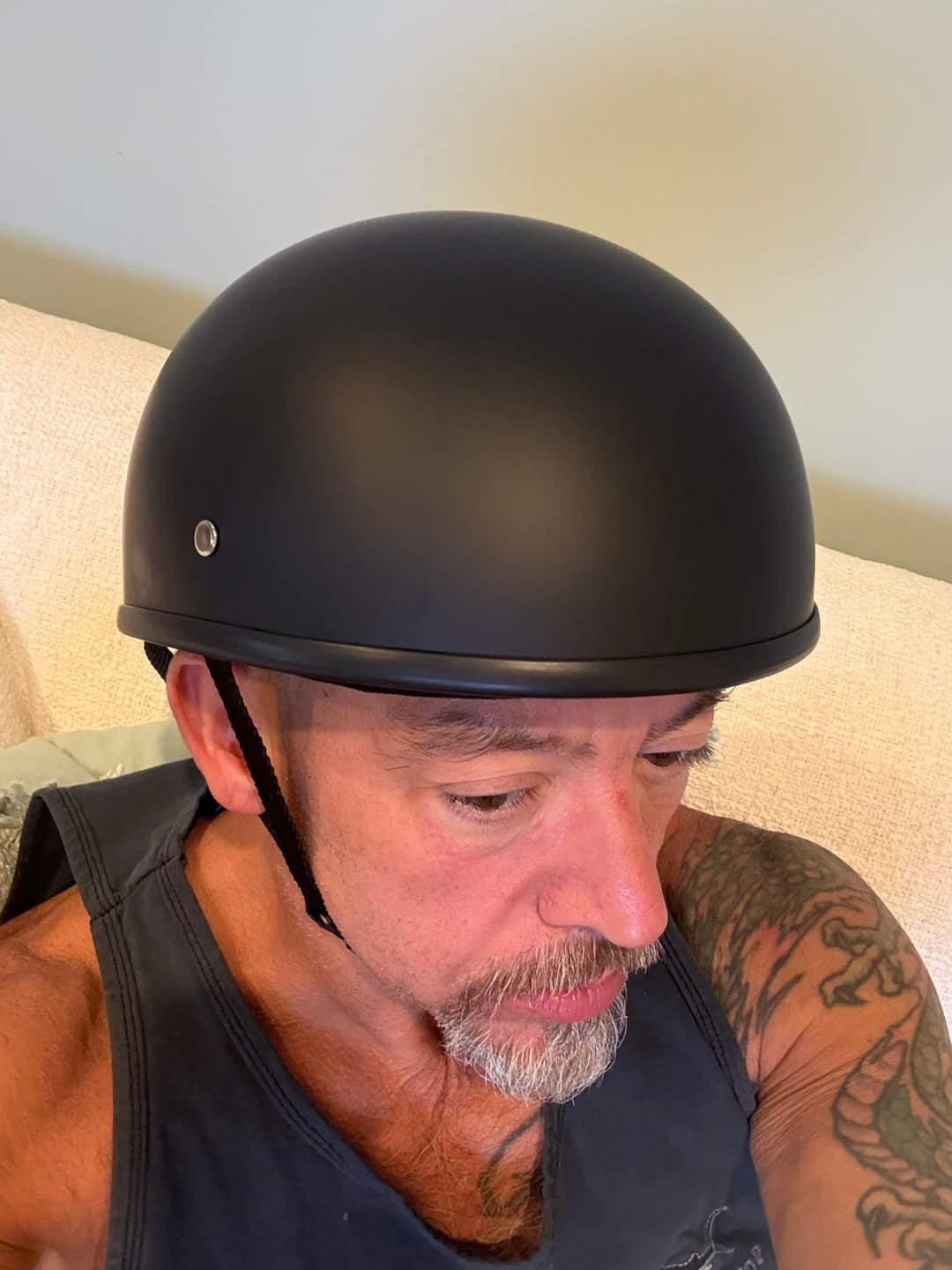 Customer photo review of World's Smallest & Lightest DOT Open Beanie Helmet - Matte Black