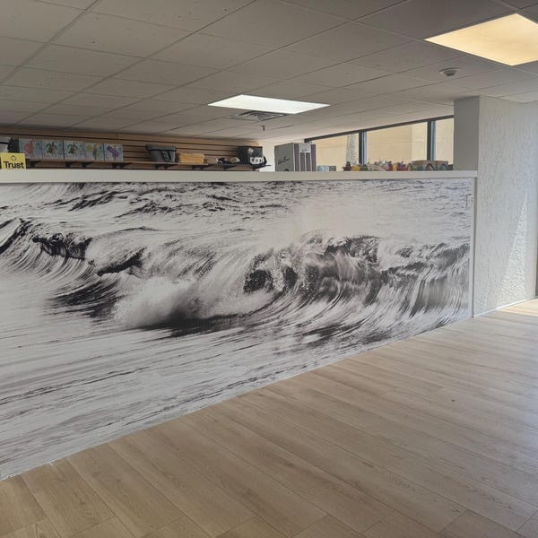 Customer photo review of Ocean Wave Wallpaper. Black and White Surf Theme Wall Mural. #6709