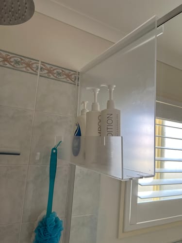 Customer photo review of Clear Acrylic Shower Shelf