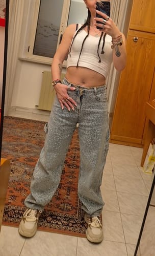 Customer photo review of Jeans Baggy Luxury maculato con strass - jeans chiaro