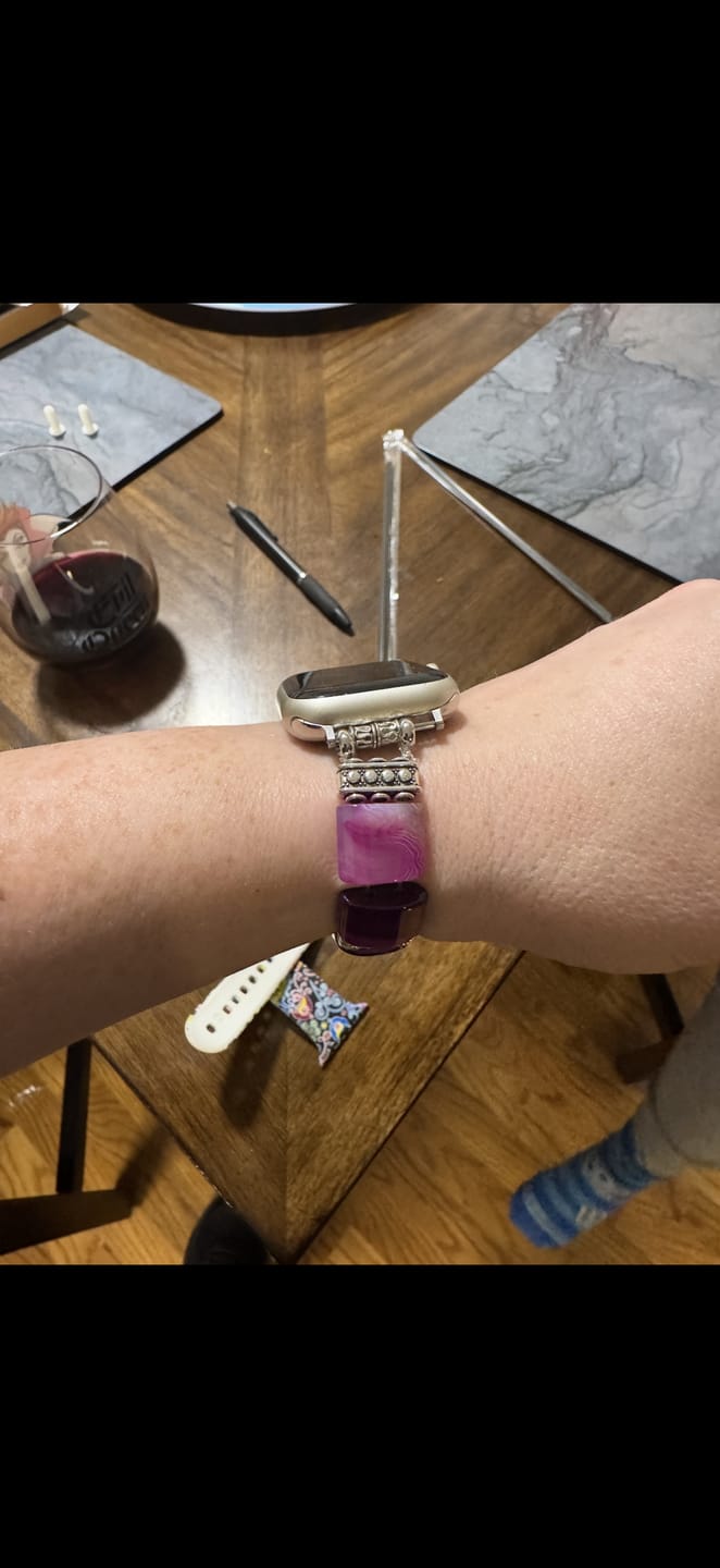Customer photo review of Amethyst Aura Agate Stretch Apple Watch Strap