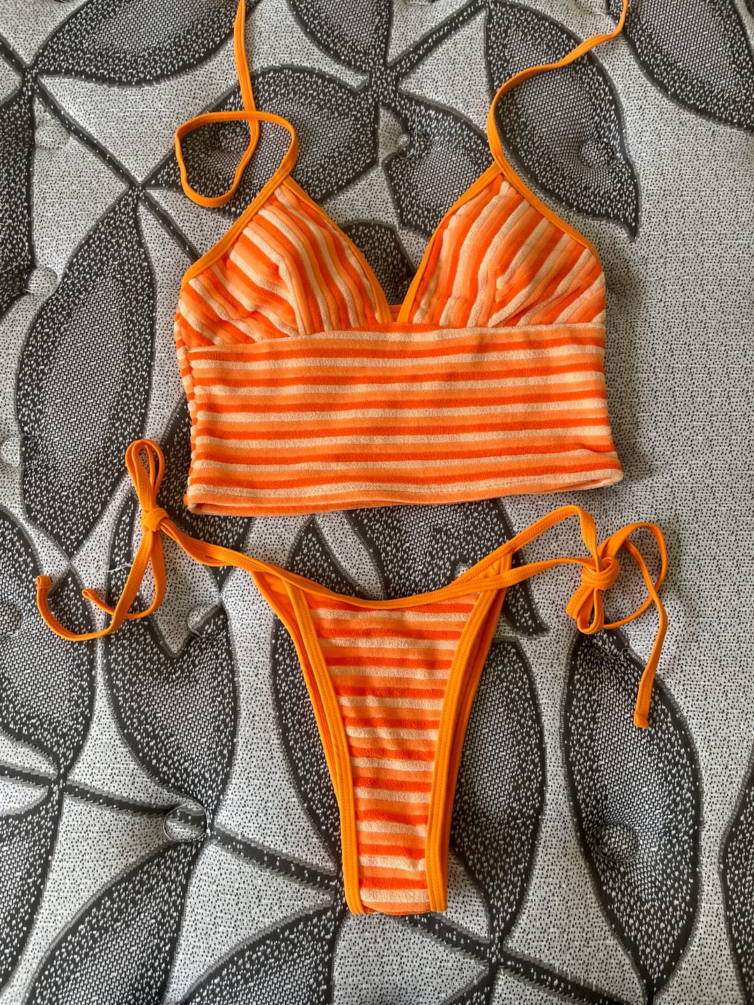 Customer photo review of Seamolly Striped Halter Tie Side Tankini Set