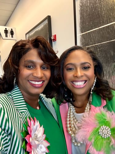 Customer photo review of AKA Satin Pearl White Pink Green brooch