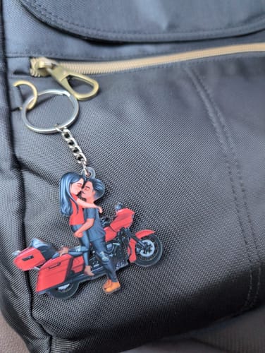 Customer photo review of Kissing Doll Motorcycle Couple - Personalized Keychain