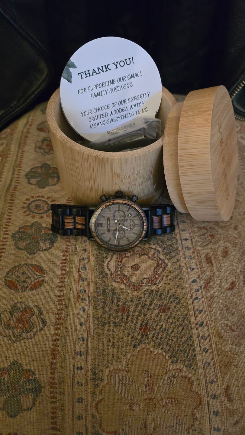 Customer photo review of Men’s Engraved Wood Watch