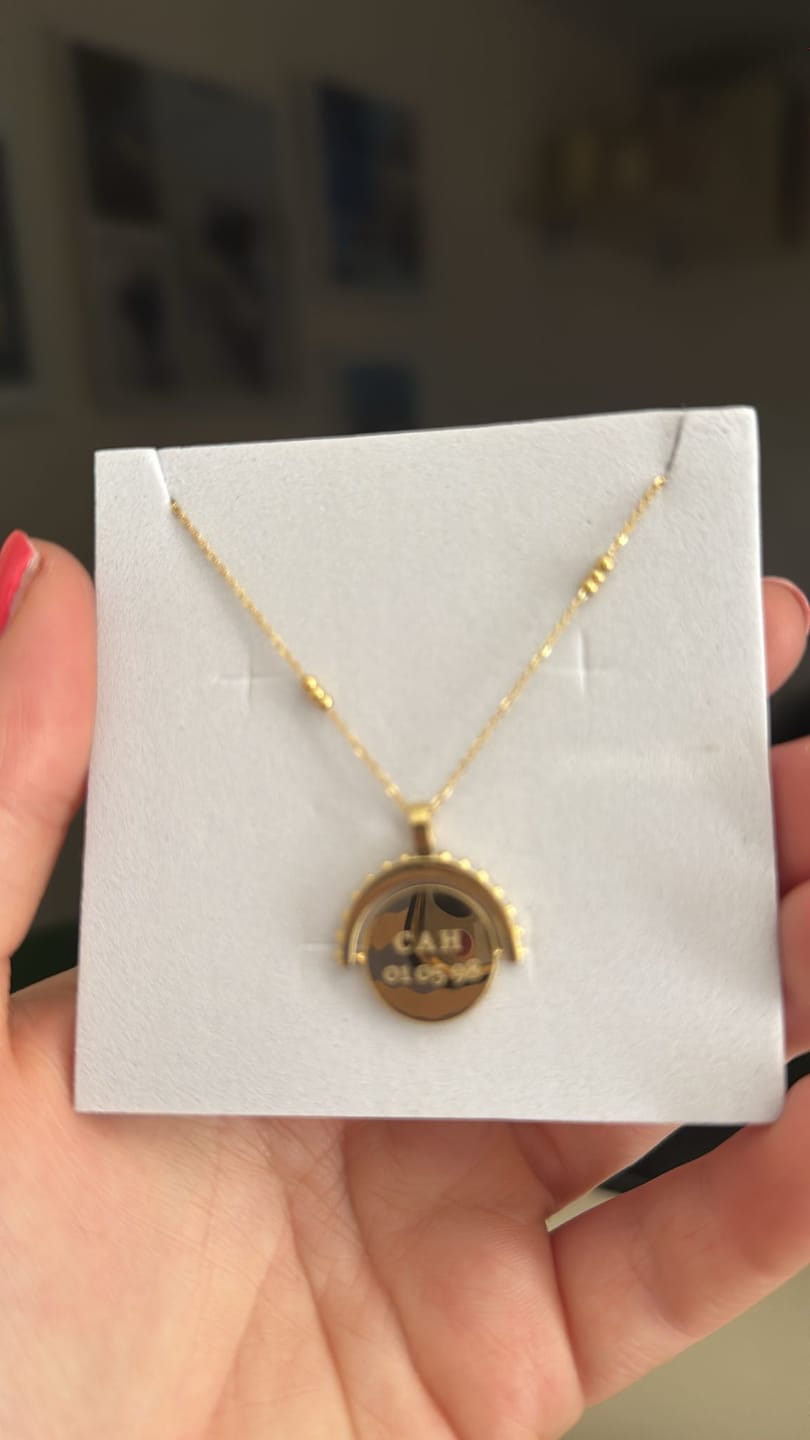 Customer photo review of Engravable Spinning Necklace