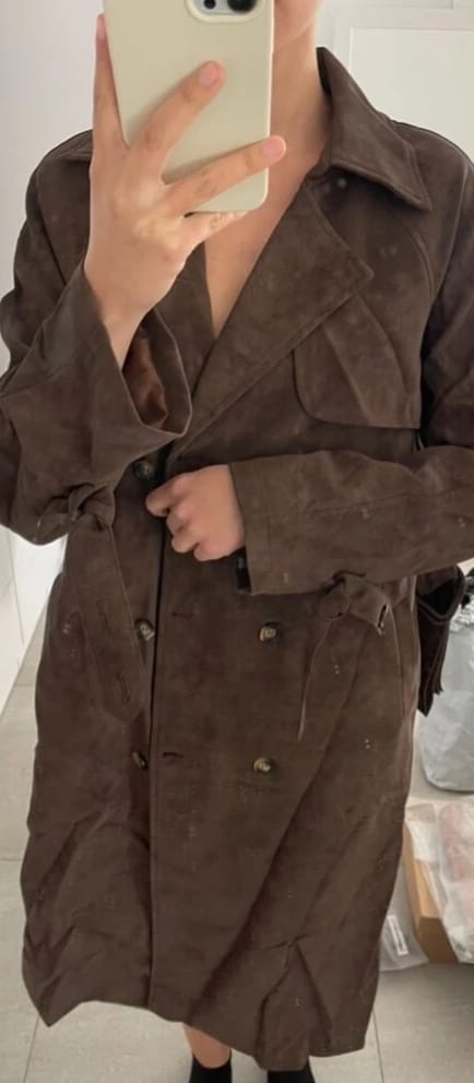Customer photo review of Molly faux suede Trenchcoat